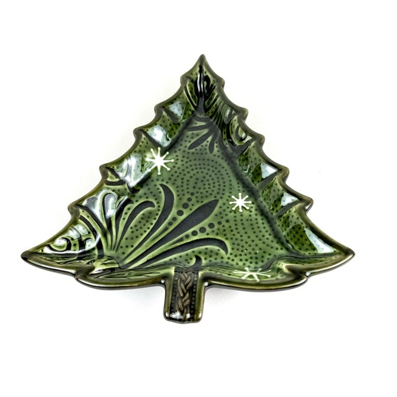 Grasslands Road Christmas Tree Dish Dk Green Handmade Hand-painted - Picture 1 of 7